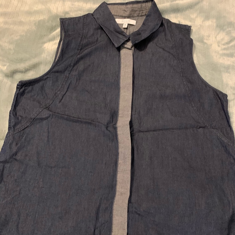Long tank style denim top